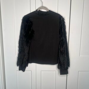 SHEIN Ribbed Faux Fur Fuzzy Sleeves Long Sleeve Top Blouse